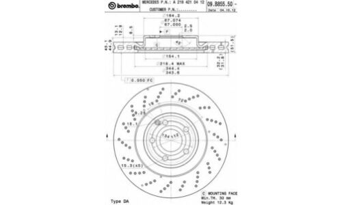 Диск тормозной Brembo вентилируемый, арт. 09B85551