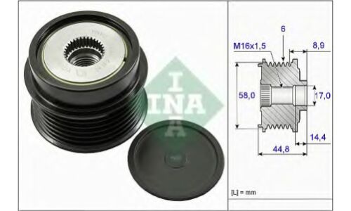 Шкив генератора с обгонной муфтой INA, арт. 535 0271 10
