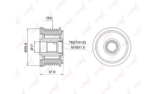 Муфта шкива генератора LYNXauto обгонная, арт. PA-1003
