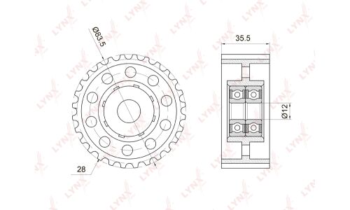 Шкив ремня ГРМ LYNXauto обводной, арт. PB-3038