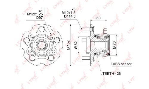 Ступица колеса LYNXauto, арт. WH-1034
