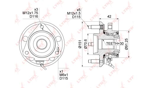 Ступица колеса LYNXauto, арт. WH-1070