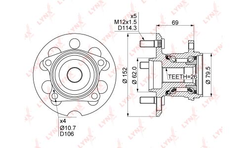 Ступица колеса LYNXauto, арт. WH-1076
