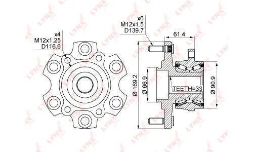 Ступица колеса LYNXauto, арт. WH-1121