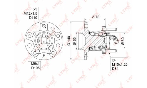 Ступица колеса LYNXauto, задняя, арт. WH-1143