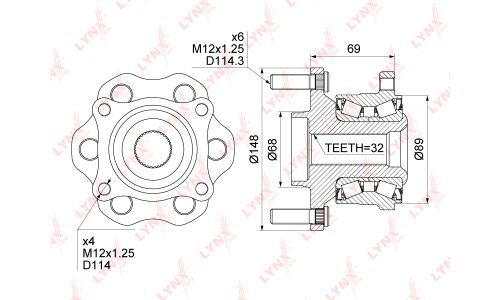 Ступица колеса LYNXauto, арт. WH-1145