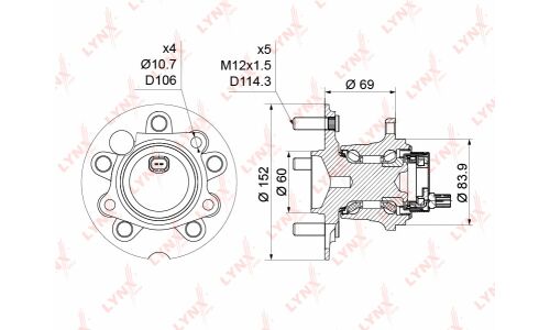Ступица колеса LYNXauto, арт. WH-1175