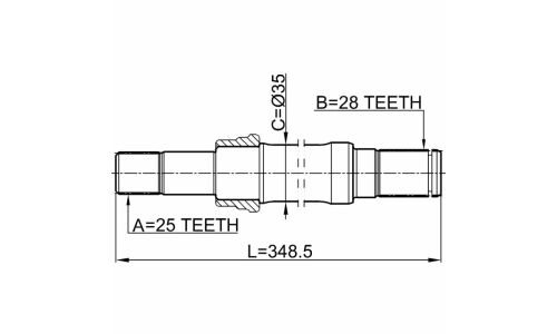 Полуось 25x350x28 | прав/лев Febest, арт. 1512-001