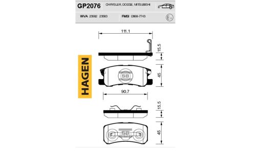 Колодки тормозные задние Sangsin, арт. GP2076