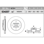 Диск тормозной передний вентилируемый D260мм Sangsin, арт. SD4207