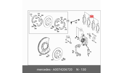 Колодки тормозные дисковые Mercedes, задние, комплект на ось (4 шт), арт. A 007 420 67 20