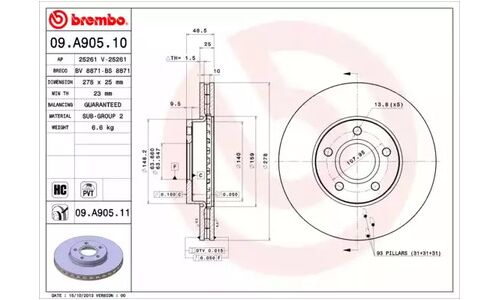 Диск тормозной Brembo, арт. 09A90511
