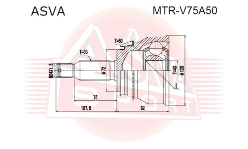 ШРУС Asva внешний, арт. MTR-V75A50