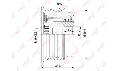 Муфта шкива генератора LYNXauto обгонная, арт. PA-1037