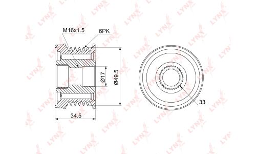 Муфта шкива генератора LYNXauto обгонная, арт. PA-1107