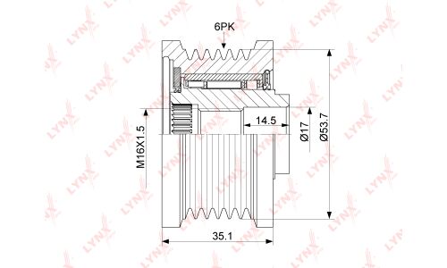 Муфта шкива генератора LYNXauto обгонная, арт. PA-1145