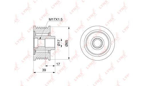 Муфта шкива генератора LYNXauto обгонная, арт. PA-1124