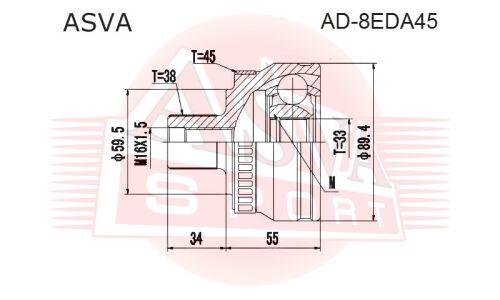 ШРУС Asva, передний, внешний, арт. AD-8EDA45