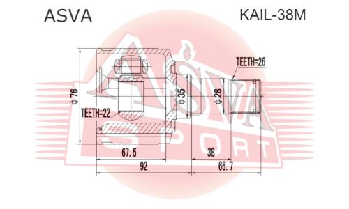 ШРУС Asva, передний, левый, внутренний, арт. KAIL-38M