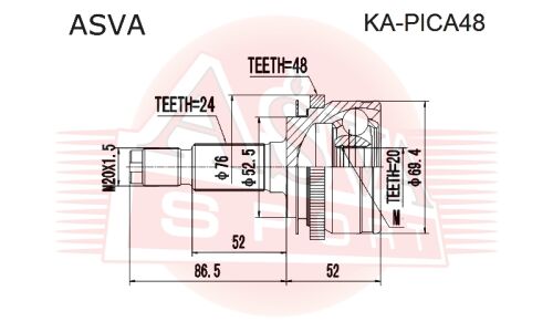 ШРУС Asva внешний, арт. KA-PICA48