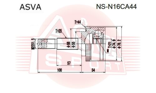 ШРУС Asva, внешний, арт. NS-N16CA44
