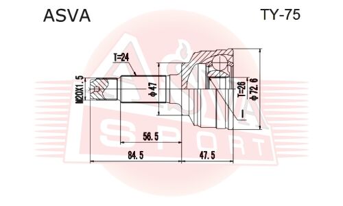ШРУС Asva, внешний, арт. TY-75