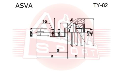 ШРУС Asva, внешний, арт. TY-82