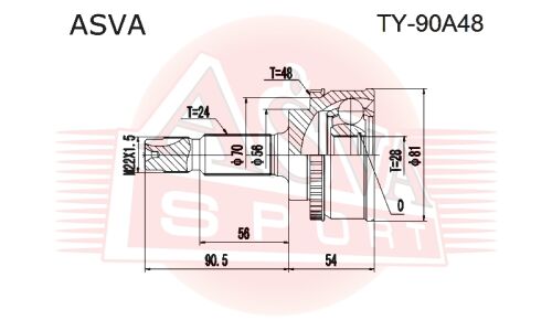 ШРУС Asva внешний, арт. TY-90A48