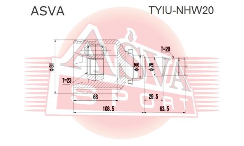 ШРУС Asva, внутренний, арт. TYIU-NHW20