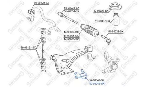 Шар. опора п. Toyota Starlet <99 | перед прав Stellox, арт. 52-98046-SX