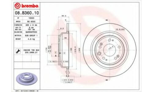 Диск тормозной Brembo, арт. 08B36010