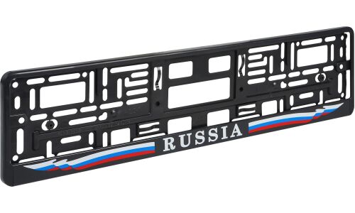 Рамка номерного знака Airline, прямоугольная, пластиковая, чёрная, с защелкой (запорная планка), надпись «Russia», арт. AFC-02