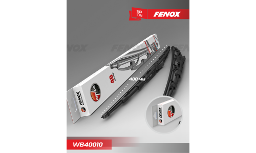 Щётка стеклоочистителя Fenox 400мм (16") каркасная, летняя, крепление J-Hook, 1 шт, арт. WB40010