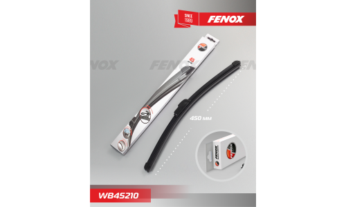 Щётка стеклоочистителя Fenox Evolution 450мм (18") бескаркасная, всесезонная, с графитовым напылением, со спойлером, для леворульных авто, крепление J-Hook, 1 шт, арт. WB45210