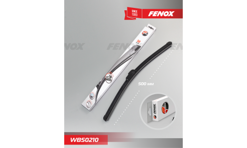 Щётка стеклоочистителя Fenox Evolution 500мм (20") бескаркасная, всесезонная, с графитовым напылением, со спойлером, для леворульных авто, крепление J-Hook, 1 шт, арт. WB50210