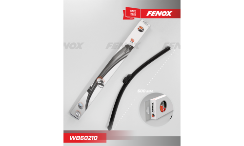 Щётка стеклоочистителя Fenox 600мм (24") бескаркасная, всесезонная, для грузовиков, с графитовым напылением, крепление J-Hook, 1 шт, арт. WB60210
