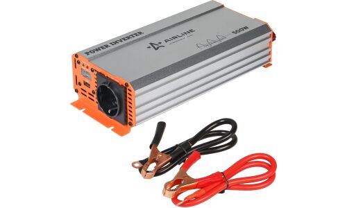 Инвертор напряжения Airline, 12В(DC)→220В(AC), чистый синус, 50Гц, 500Вт, (+USB 5В), арт. API-600-05