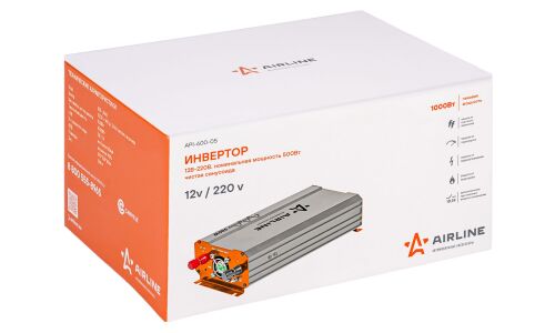 Инвертор напряжения Airline, 12В(DC)→220В(AC), чистый синус, 50Гц, 500Вт, (+USB 5В), арт. API-600-05