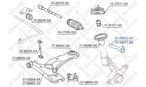 Наконечник рулевой левый Toyota Corolla Stellox, арт. 51-98072-SX