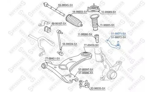 Наконечник рулевой правый Toyota Coroll Stellox, арт. 51-98071-SX