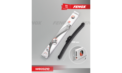 Щётка стеклоочистителя Fenox Evolution 330мм (13") бескаркасная, всесезонная, с графитовым напылением, со спойлером, для леворульных авто, крепление J-Hook, 1 шт, арт. WB33210