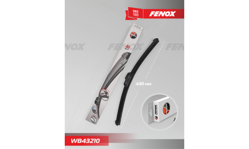 Щётка стеклоочистителя Fenox 430мм (17") бескаркасная, всесезонная, с графитовым напылением, со спойлером, для леворульных авто, крепление J-Hook, 1 шт, арт. WB43210