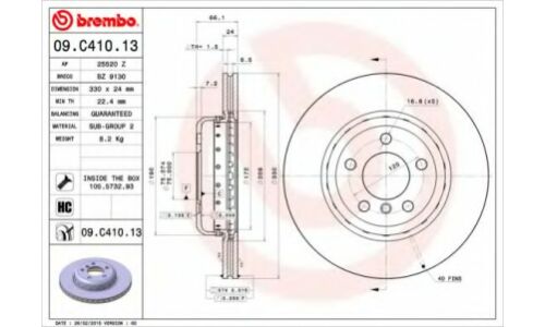 Диск тормозной Brembo вентилируемый, арт. 09C41013