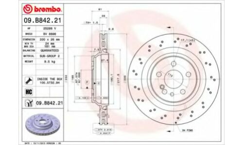 Диск тормозной Brembo, арт. 09B84221