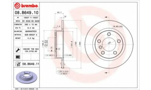 Диск тормозной Brembo, арт. 08B64911
