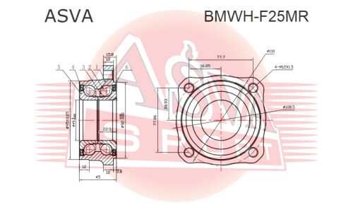 Подшипник ступицы колеса (комплект) | зад прав/лев Asva, арт. BMWH-F25MR