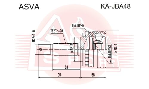 ШРУС Asva, передний, внешний, арт. KA-JBA48