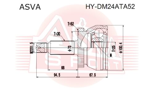 ШРУС Asva, передний, внешний, арт. HY-DM24ATA52