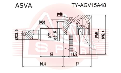 ШРУС Asva внешний, арт. TY-AGV15A48