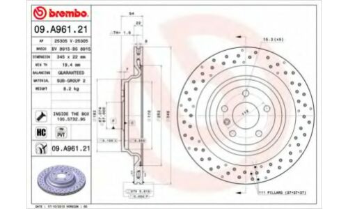Диск тормозной Brembo, арт. 09A96121